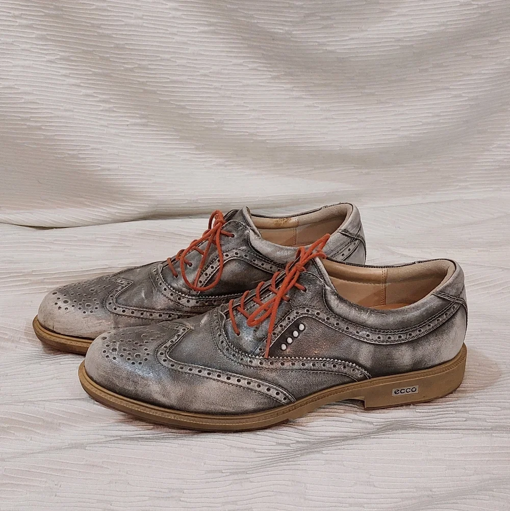 Ecco Men's Gray and Tan Oxfords with Red Laces EU 45